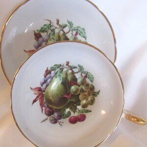 Regency Tea Cup and Saucer, Hand Painted Fabulous Fruit, Gold Gilt Trims,  I242